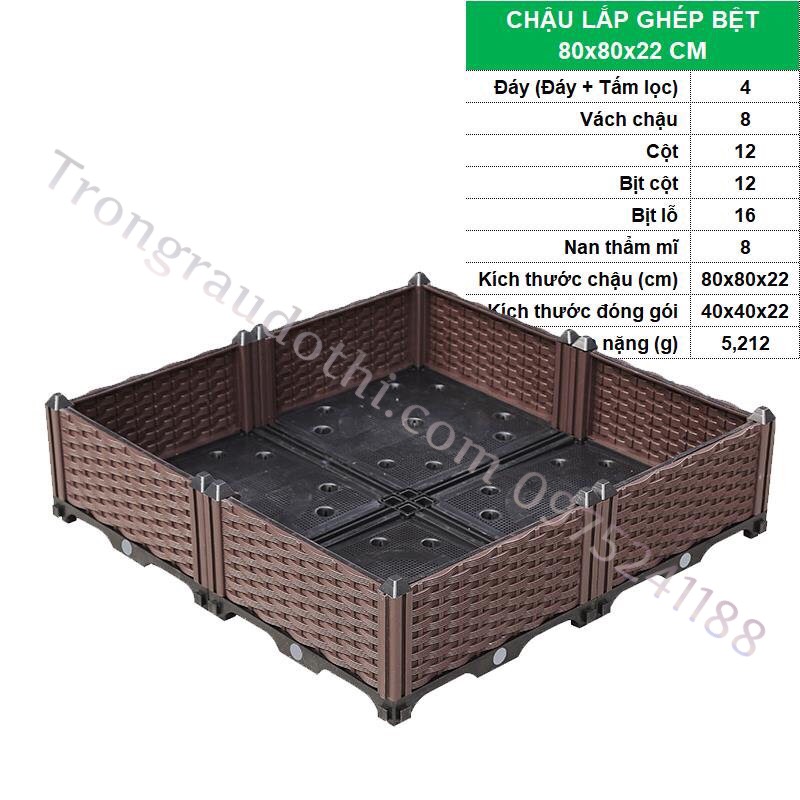 Chậu thông minh lắp ghép 80x80x20cm (Mã: CG221)